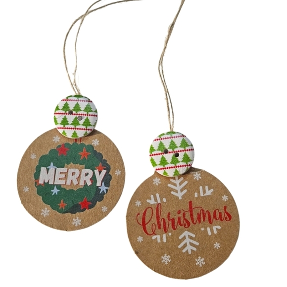 Hand Crafted Upcycled cardboard Chritsmas tags Handmade ornaments holiday button - Picture 6 of 17